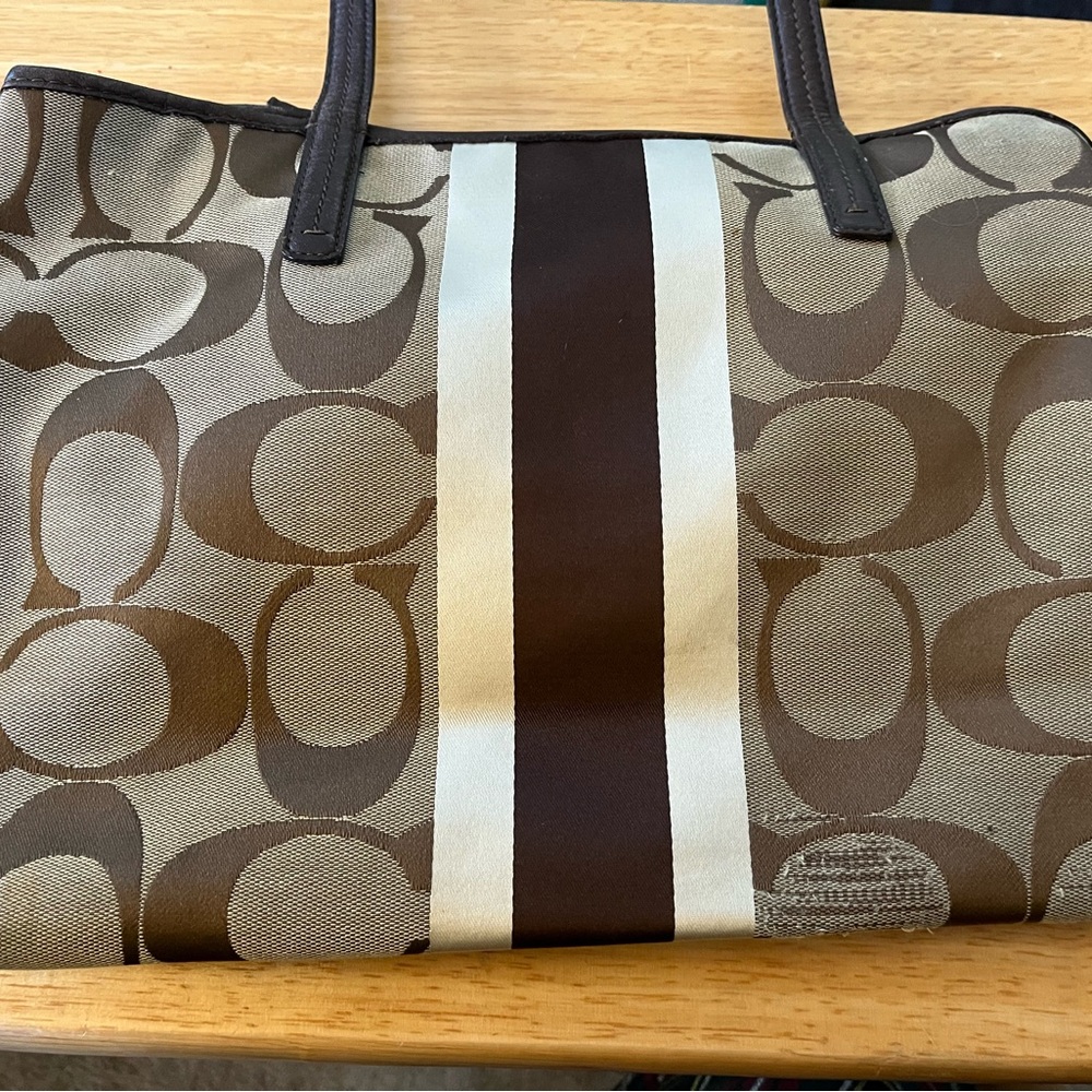 Coach Tan and Brown Signature Shoulder Handbag - Picture 3 of 7